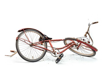 Broken bicycle isolated on white background Generative Ai  - obrazy, fototapety, plakaty