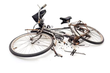 Papier peint photo autocollant rond Vélo Broken bicycle isolated on white background Generative Ai 