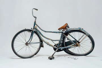 Broken bicycle isolated on white background Generative Ai 