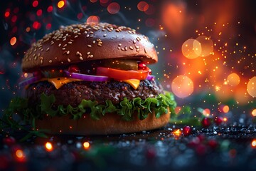 a special hamburger with neon lights