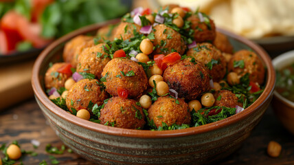 Falafel Bowl with Chickpeas and Fresh Vegetables