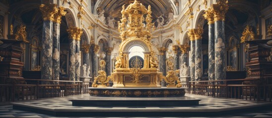 The fixture at the center of the church is a large altar, creating symmetry in the medieval architecture. This holy place is a historic site known for its artistic design and significant events