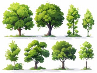 Collection of Contemporary Illustrations of Walnut Trees Generative AI - obrazy, fototapety, plakaty