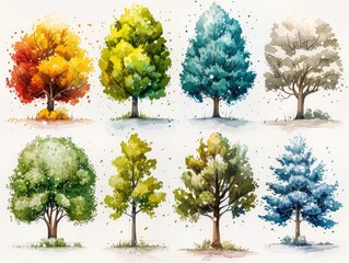 Collection of Contemporary Tree Illustrations - White Ash Generative AI