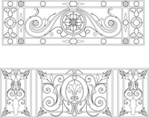 Sketch detailed design vector illustration of classical vintage ethnic traditional floral wrought iron fence