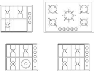 Sketch design vector illustration of kitchen furniture stove with stove viewed from above Adobe Illustrator Artwork