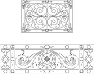 Adobe Illustrator ArtworkSketch detailed design vector illustration of classical vintage ethnic traditional floral wrought iron fence 