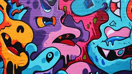 Graffiti with a smooth texture and strange characters and components.