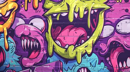 Graffiti with a smooth texture and strange characters and components.