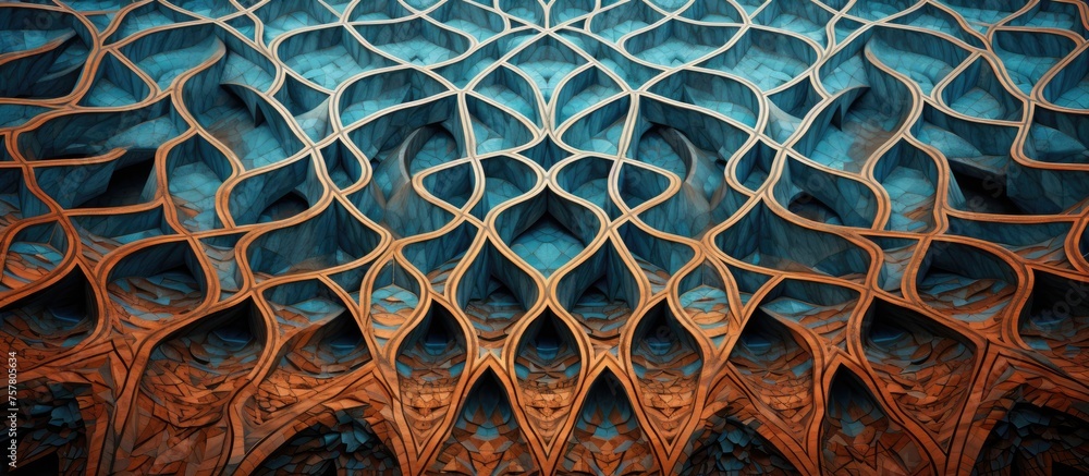 Aufkleber a close up of a circular pattern resembling a mesh grille on a wall, with vibrant hues of azure and 