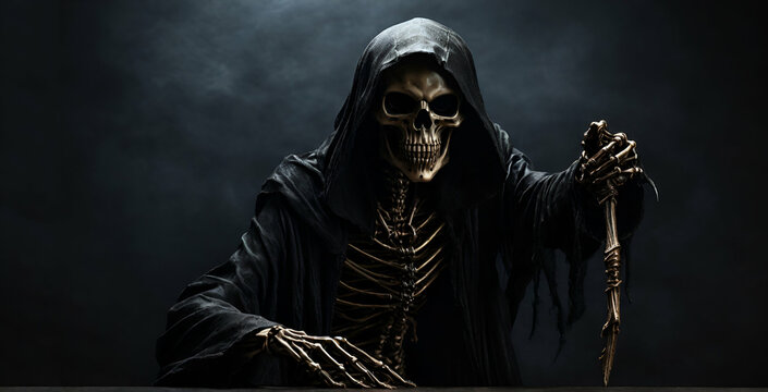 Death portrait on black background with halloween concept on a darak background ai genedrative