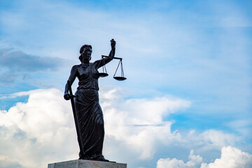 Sculpture of Lady Justice or Themis symbol of justice and law in Izmir Turkey, Femida outdoors...