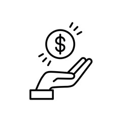 Money in hand icon vector illustration. Dollar coin on isolated background. Save money sign concept.