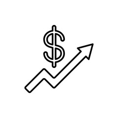 Dollar up icon vector illustration. Money increase on isolated background. Cost growth sign concept.