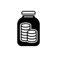 Coins in glass jar icon vector illustration. Pile dollar coin on isolated background. Save money concept.