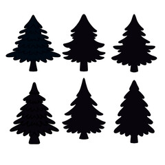 Isolated Pine on the white background. Pine silhouettes. Tree hand drawn