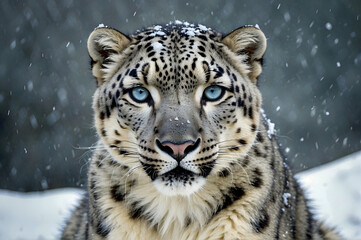 Beautiful Close Up of a Snow Leopard in the Winter