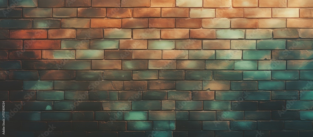 Poster a detailed closeup of brickwork showcasing various shades and patterns. the blurred background adds 