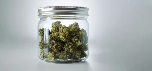 Foto op Plexiglas Close-up view of a glass jar filled with high-quality dried herbs © Robert Kneschke