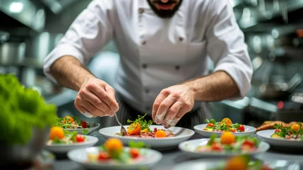 Foto op Plexiglas Focused chef meticulously garnishing organic salad dishes in a professional kitchen © Robert Kneschke