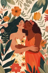 illustration Embracing body positivity and self-love: Promote a positive body image by illustrating women embracing and loving their bodies