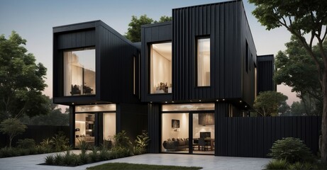 Fototapeta premium Townhouse elegance Private black residences with a modular flair, representing modern residential architecture