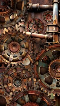 an old rusty wall with a gear mechanism, steampunk style, abstraction, background for music