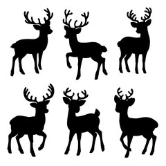 set of deer on the white background. deer silhouettes. 