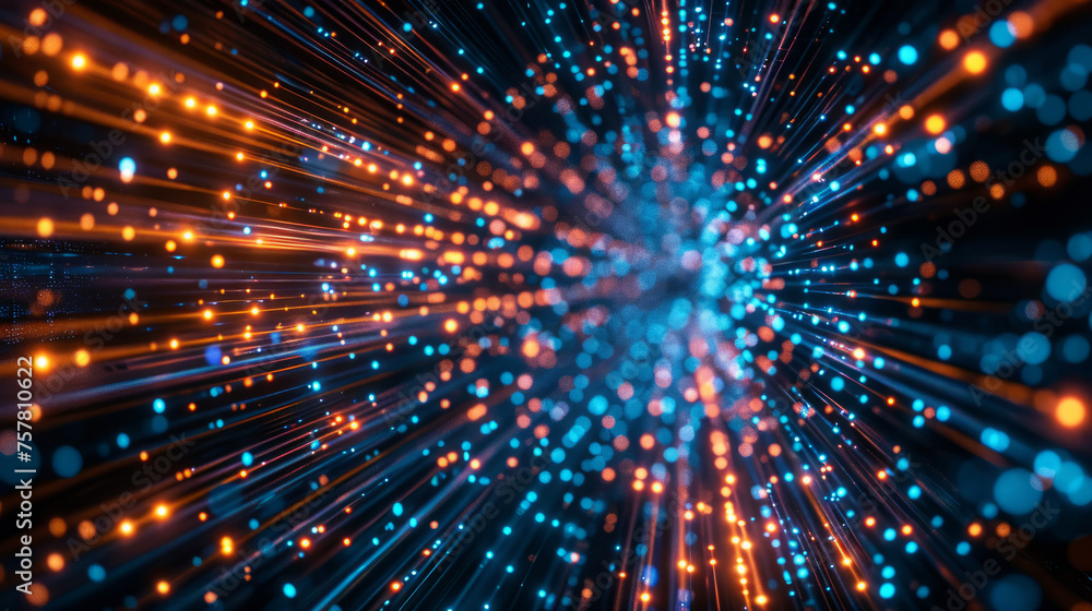 Wall mural abstract high-speed technology background with glowing lines and particles