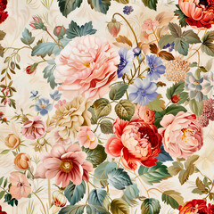 Vintage Romance: Sweet Springtime Bouquets, Delicate Florals, Seamless Pattern, Love in Bloom, Created using generative AI	
