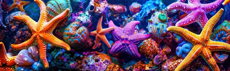 Colorful starfishs underwater