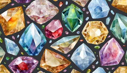 Colorful Treasure Trove: Seamless Pattern of Realistic Gemstones
