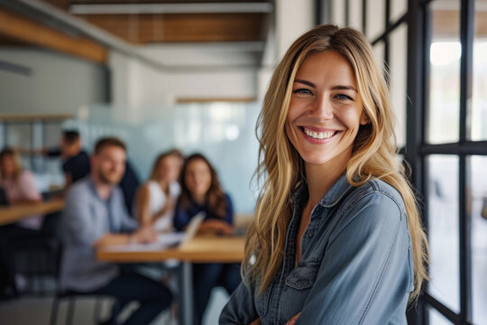 Confident professional woman in the office, exuding leadership and success