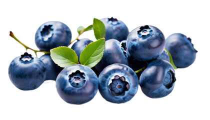 A cluster of fresh blueberries with green leaves on a white background,ai generated - Powered by Adobe