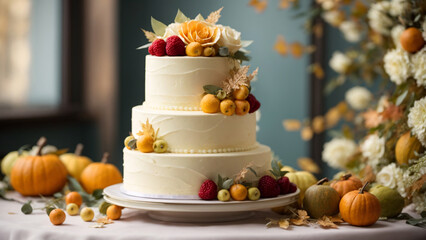 Autumn cake with flowers