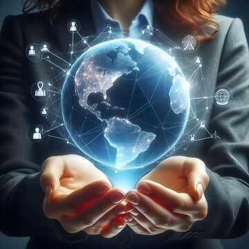 The world in a woman's hands. Global networking concept 