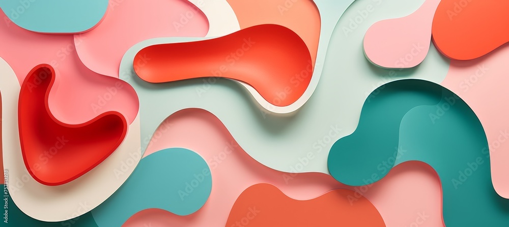 Poster geometric shapes and objects in colorful abstract art for wallpaper or desktop background