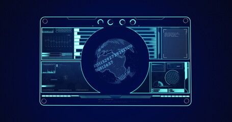 Image of globe spinning with numbers and data processing