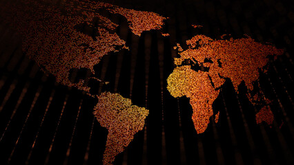Abstract dark orange red coloured world map on black illustration background - 757813283
