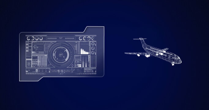 Fototapeta Image of 3d airplane drawing with scope scanning and data processing