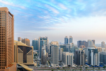 Naklejka premium cityscape with modern new buildings, Dubai, United Arab Emirates