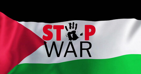 Naklejka premium Image of stop war text over flag of palestine