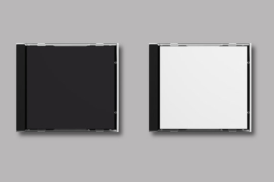 CD disc and carton packaging cover template mock up. Digipack case of cardboard CD drive. With white and black blank for branding design or text. Isolated on a grey background. 3d rendering.