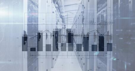 Image of financial data processing over server room