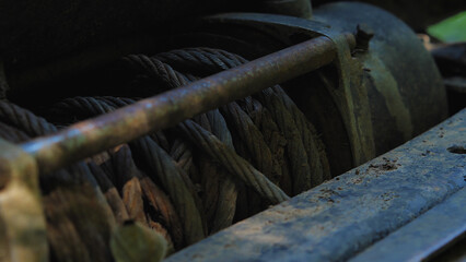 A close-up shot of the winch. The winch is used off-road and in other situations where it is...