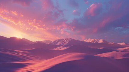 Sunset over sand dunes in the desert