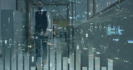 Image of financial data processing over caucasian businessman