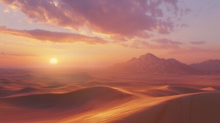 Sunset over sand dunes in the desert