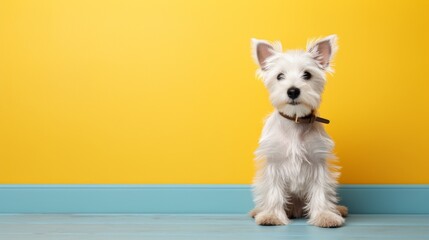 Fototapeta na wymiar Cute Dog Standing by Solid Background
