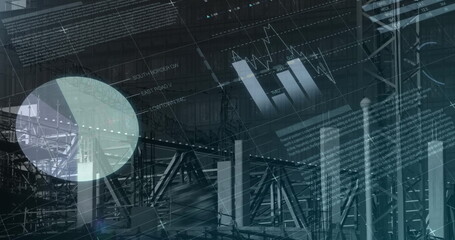 Image of financial data processing over construction site